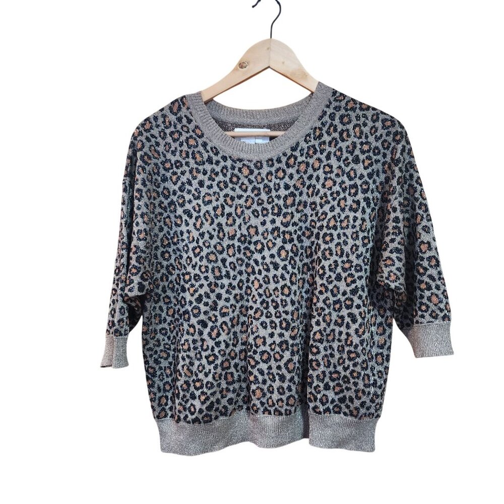 Anthropologie Leopard Print Lightweight Knit Sweater Womens S Animal Print 3/4 S
